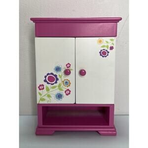 Claire’s Pink White Floral Jewelry Box Girls Cabinet Style Organizer w/ Doors